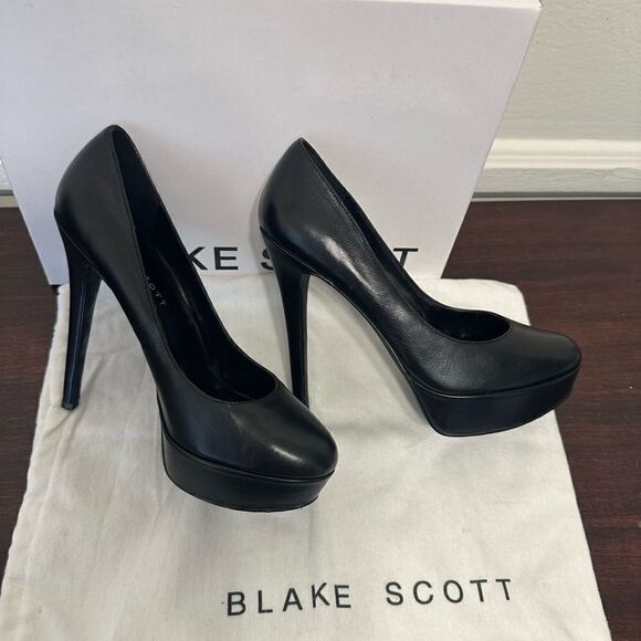 Blake Scott high heel block platform leather heels pump size 7,5 in black - Picture 5 of 9